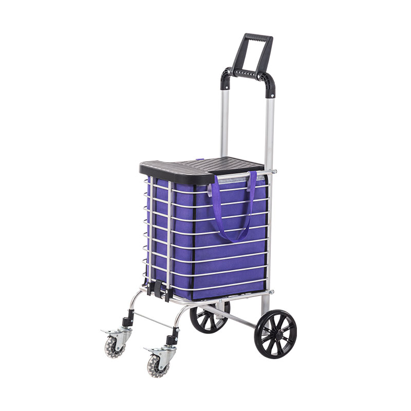 4 mawilo Kupinda Aluminiyamu Aloyi Shopping Trolley Ngolo ndi Thumba